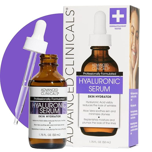 Advanced Clinicals Hyaluronic Acid Serum For Face | Moisturizing Facial Skin Care Products | Hydrating Serum For Face Helps Improve Look Of Wrinkles, Fine Lines, & Uneven Dry Skin Texture, 1.75 Fl Oz-GlimoraGlow