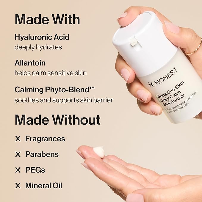 Honest Beauty Sensitive Skin Daily Calm Lightweight Moisturizer | Reduces Redness, Hydrates, + Calms Skin | Hypoallergenic, Fragrance Free, Vegan | 1.7 fl oz-GlimoraGlow