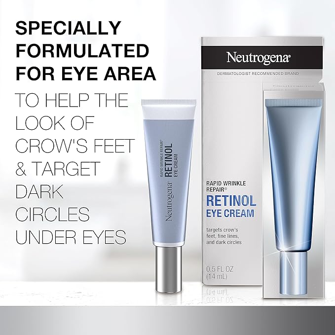Neutrogena Rapid Wrinkle Repair Retinol Eye Cream for Dark Circles, Daily Anti-Aging Under Eye Cream with Retinol & Hyaluronic Acid to Fight Fine Lines, Wrinkles, & Dark Spots, 0.5 fl. oz-GlimoraGlow