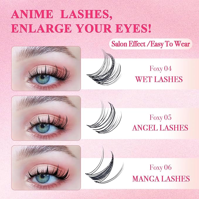 Lash Clusters Kit - Wispy Natural & Manga Spiky Lash Cluster Invisible band 8-16mm Eyelash Clusters Kit D Curl Lash Extension Kit WideSpan with Bond and Seal DIY at Home-GlimoraGlow