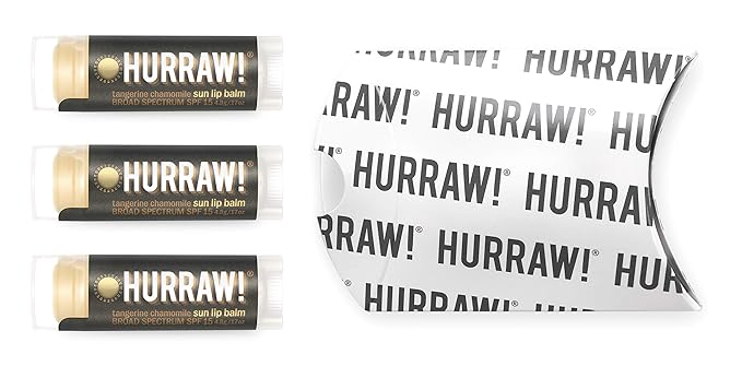 Hurraw! Sun Lip Balm (Zinc Oxide Protection, Broad Spectrum SPF 15, Tangerine, Chamomile), 3 Pack: Organic, Certified Vegan, Gluten Free. Non-GMO, All-Natural. Bee, Shea, Soy & Palm Free. Made in USA-GlimoraGlow