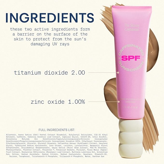 The Skinny Confidential Caffeinated Mineral Sunscreen, SPF 40 - Fragrance-Free Face Sunscreen with No White Cast - Non-Greasy & Lightweight Sun Screen Lotion Reduce Wrinkles, Redness & Puffiness-GlimoraGlow