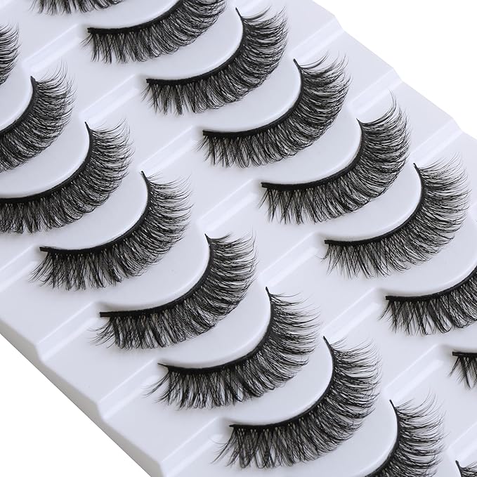 SUNWELL False Eyelashes 12mm Mink Lashes Natural Look 3D Faux Mink Eye Lashes Soft Reusable Luxury Volume Fake Eyelashes 10 Pairs Pack-GlimoraGlow