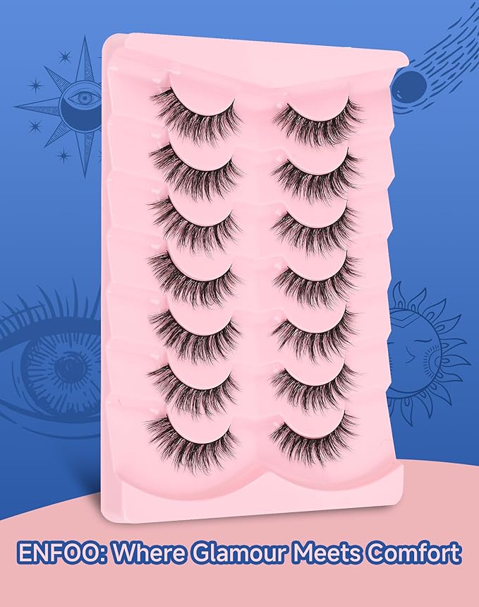Lashes Natural Look Wispy Spiky Eyelashes Everyday False Lash Soft Strip Eyelashes Fluffy 7 Pairs D78-GlimoraGlow