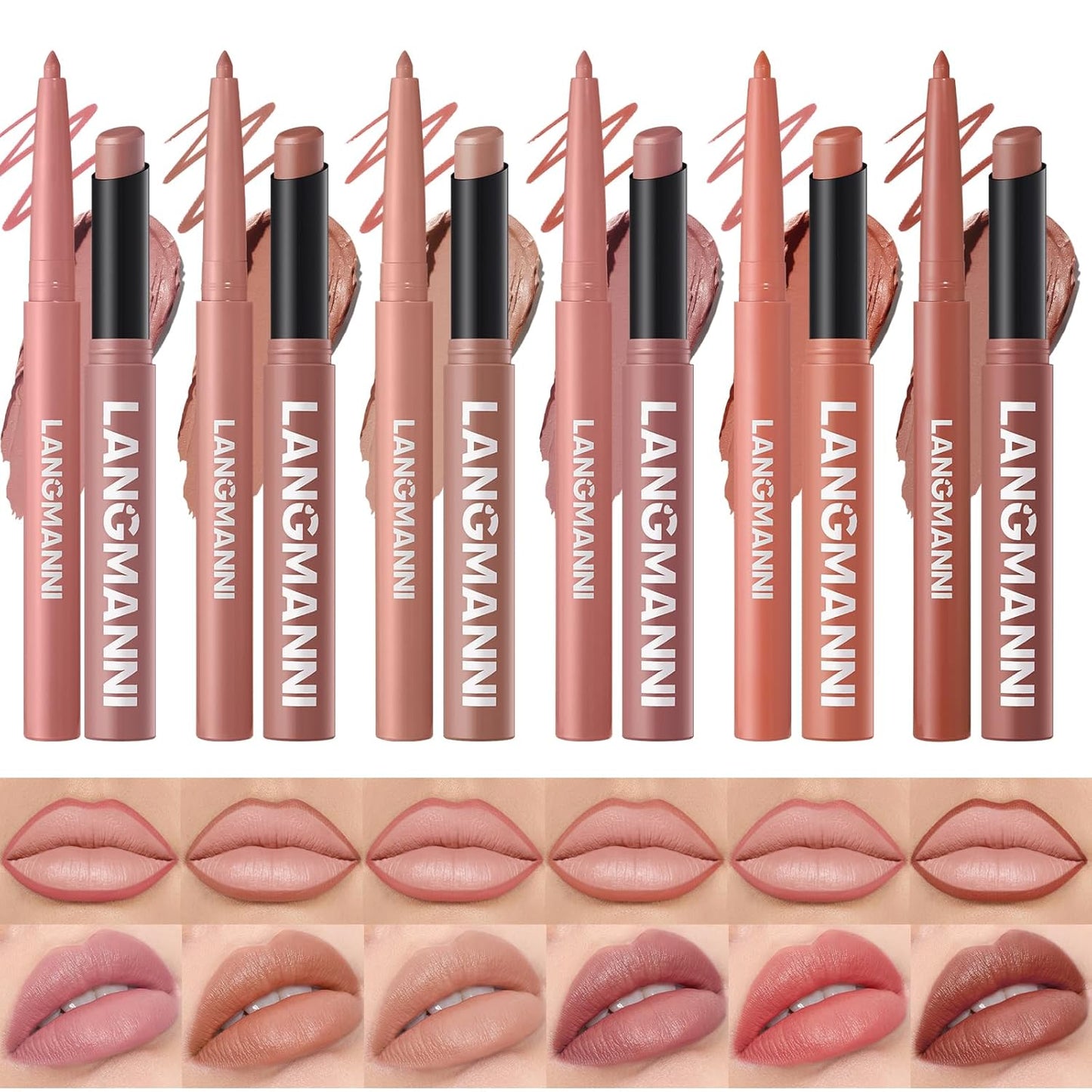 12Pcs Matte Lipstick + Lip Liner Pens Lip Combo Sets, Creamy Matte Lip Makeup Kit Long-Lasting Waterproof, Smudge-Proof Highly Pigmented Formula, Neutral & Nude Shades Makeup Set (Everyday Nudes Set)-GlimoraGlow