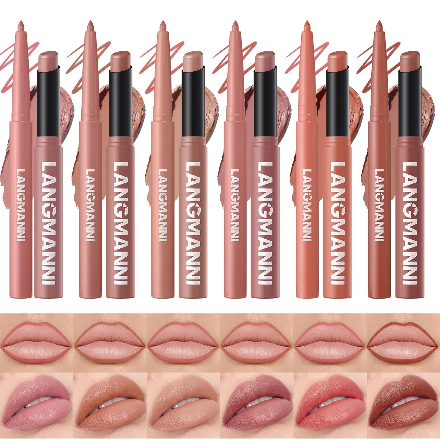 12Pcs Matte Lipstick + Lip Liner Pens Lip Combo Sets, Creamy Matte Lip Makeup Kit Long-Lasting Waterproof, Smudge-Proof Highly Pigmented Formula, Neutral & Nude Shades Makeup Set (Everyday Nudes Set)-GlimoraGlow