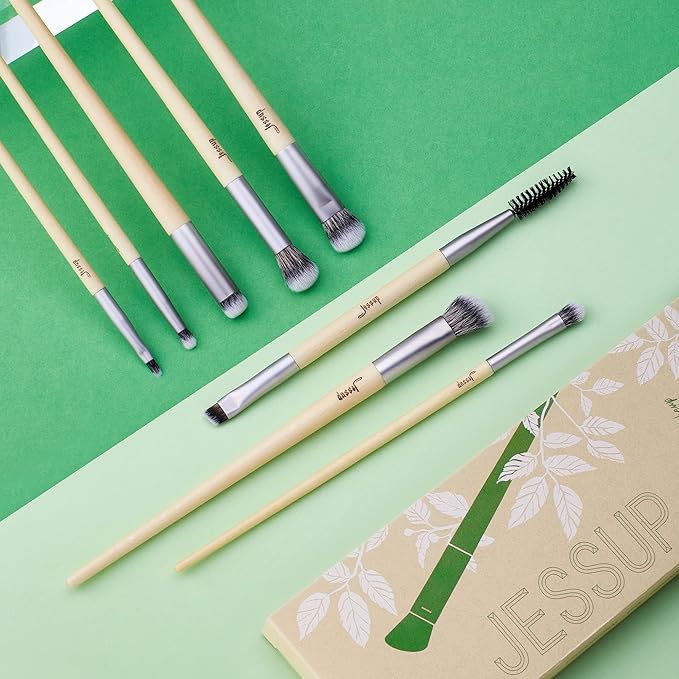 Jessup Eyeshadow Brush Set 8pcs Eye Makeup Brushes Premium Cruelty-Free Eyeshadow Blending Concealer Eyebrow Eyeliner Spoolie Brush Kit T328-GlimoraGlow