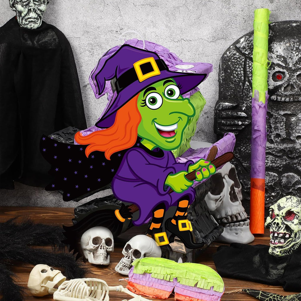 Aoriher Halloween Witch Piñata Halloween Decoration Piñata with Stick Blindfold Candy Filled Piñata for Halloween Mexican Birthday Party Game Supplies