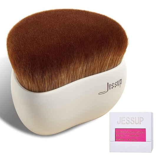Jessup Makeup Brush, Foundation Brush Flat Top Kabuki Brush for Face Blush Liquid Powder Foundation Brush for Blending Buffing Stippling with Gift Box, Light Gray SF002-GlimoraGlow