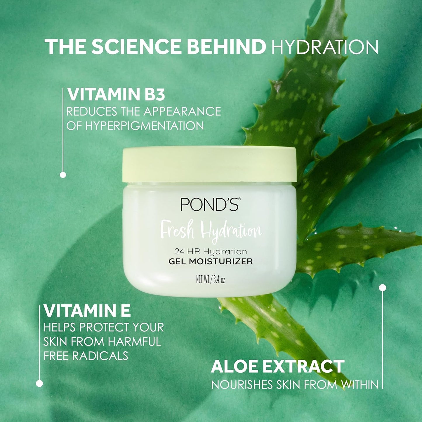 POND'S Aloe Extract & Vitamin B3 Gel Face Moisturizer For Fresh and Luminous Skin, 3.4 oz-GlimoraGlow