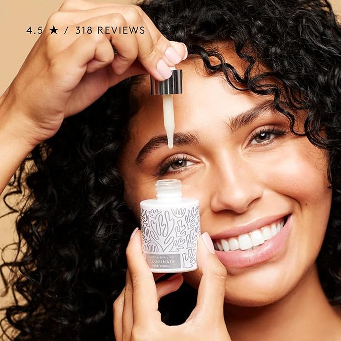 Naked & Thriving Illuminate BC+ Face Serum | Hyaluronic Acid, Vitamin C, Bakuchiol | Organic, Vegan, & Naturally-Derived Skin Care | For Mature Skin, Visible Spots and Wrinkles (1.0 fl oz/30 mL)-GlimoraGlow