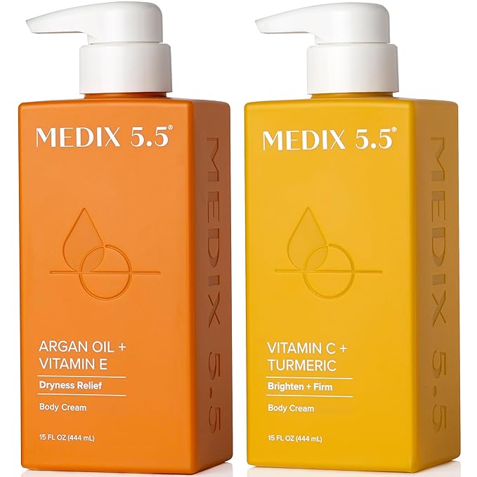 MEDIX Vitamin C Cream + Anti Aging Argan Oil Cream 2PC Skin Care Bundle | Moisturizer Body Cream & Face Lotion | Brightening Body Lotion For Women, Uneven Skin Tone, Wrinkles, & Sun Damaged Skin, 2PC-GlimoraGlow