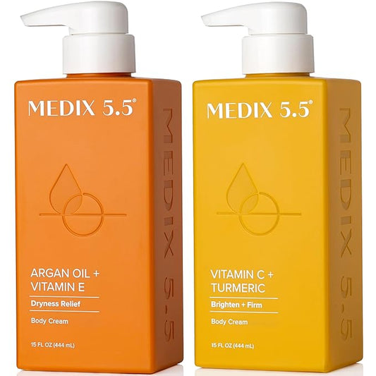 MEDIX Vitamin C Cream + Anti Aging Argan Oil Cream 2PC Skin Care Bundle | Moisturizer Body Cream & Face Lotion | Brightening Body Lotion For Women, Uneven Skin Tone, Wrinkles, & Sun Damaged Skin, 2PC-GlimoraGlow