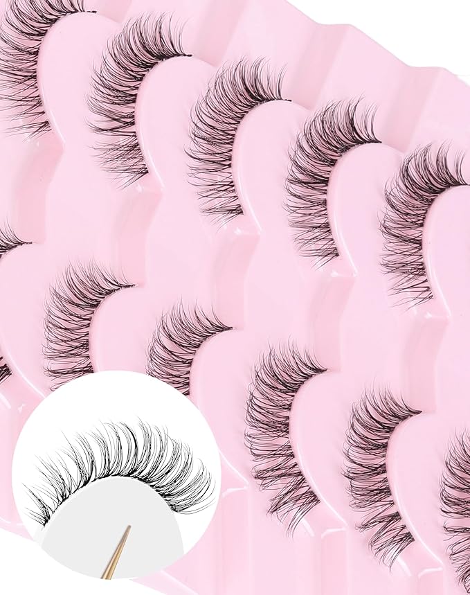 Natural Lashes Cat Eye False Eyelashes Wispy Eye Lashes Wispies Eyelashes C Curl Fake Eyelashes Natural Look Clear Band Lashes-GlimoraGlow