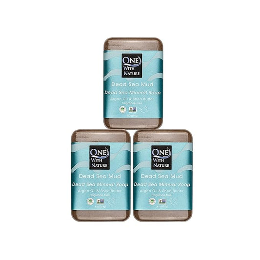 One With Nature Dead Sea Mud Soap 4oz 3-Pack – Purifying and Exfoliating Soap Bar with Dead Sea Salt Minerals for Face & Body, for Men & Women-GlimoraGlow