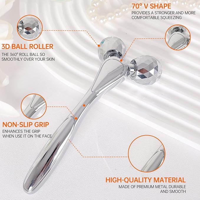 Metal Facial Roller Massager, 3D Cooling Face Massage Tool for Reduce Puffiness, Remove Eye Wrinkles, Face Lifting, Increase Firmness, Anti-Aging, Skin Tightening-GlimoraGlow
