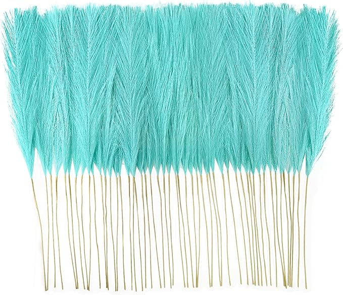 50pcs Faux Pampas Grass, 21.6" Short Artificial Pompous Grass Branches for Vase Filler Home Table Centerpieces Wedding Decor (Sky Blue)