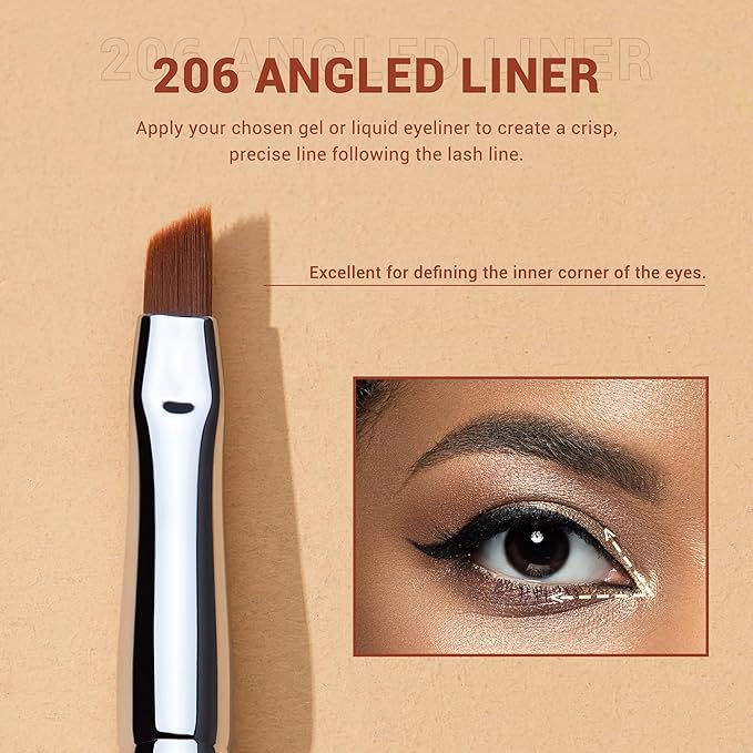 Jessup Angled Eyeliner Brush Set，3pcs Pro Precision Eye Liner Brush Fine Winged Ultra Thin Slanted Gel Liquid EyeLiner Makeup Brushes, Black T345-GlimoraGlow