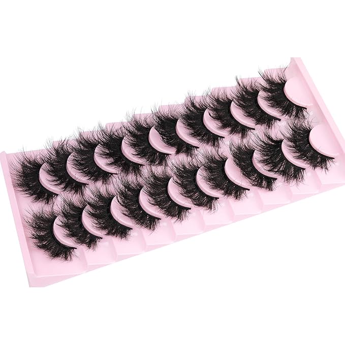 Mink Lashes 8D Volume Dramatic False Eyelashes Soft 20 mm 10 Pairs Pack Wispy FANXITON Faux Mink Eye Lashes-GlimoraGlow