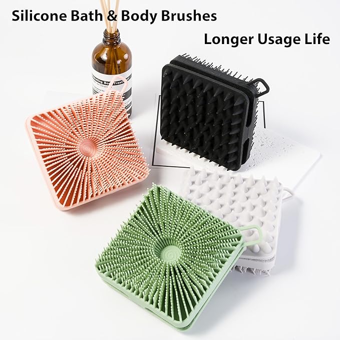 2 PC Silicone Exfoliating Body Scrubber, Silicone Body Shampoo Brush, Soft Silicone Loofah for Sensitive Skin, Shower Silicone Hair Scalp Massager, Easy to Clean, Lather Well(Black&Green)-GlimoraGlow