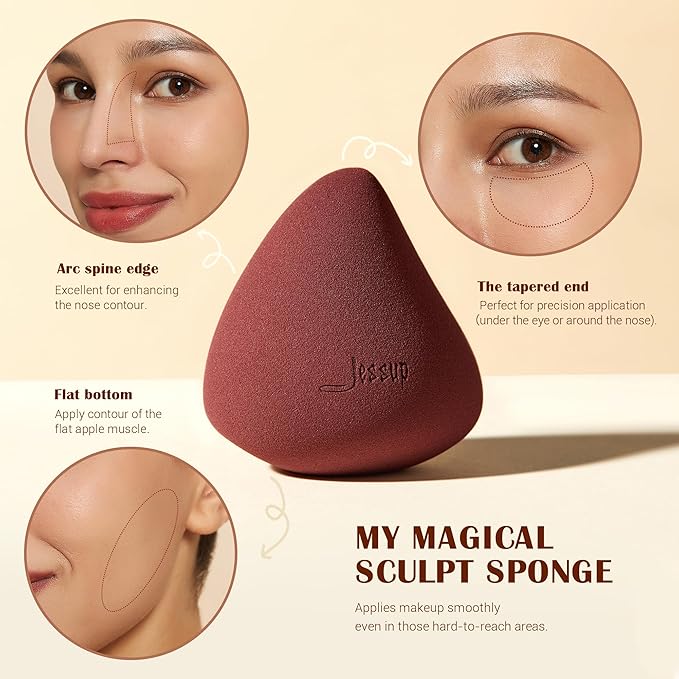 Jessup Foundation Brush with Makeup Sponge, Black Makeup Brush Flat Top Kabuki Brush for Liquid Blending Stippling, T881-GlimoraGlow