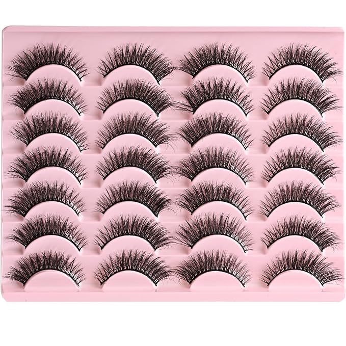 FARRED Cat Eye Lashes Short Natural Eyelashes Fluffy Wispy Lashes 14 Pairs False Lash Wispy Volume Fake Eyelash Faux Mink Strip Lashes Pack for Daily Makeup (F13 | 7-14 mm)-GlimoraGlow