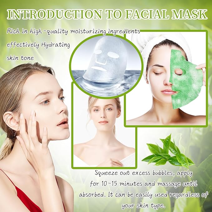10 Sheets Face Masks Skincare O2 Bubble Green Tea Face Mask, Cleaner Bubble Sheet Masks Foaming Purifying Facial Mask for Pores, Moisturizing Spa Face Masks Skin Care For All Skin Type-GlimoraGlow