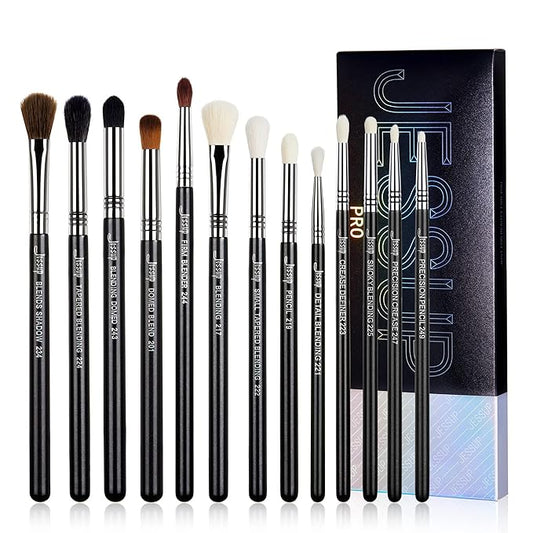 Jessup Eye Makeup Brushes Set Professional Blending Brush for Makeup Eyeshadow 13pcs Premium Synthetic Blender Brush Makeup Black T338-GlimoraGlow