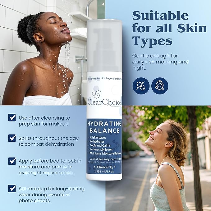 Clear Choice Hydrating Balance Facial Mist 6.7oz – Rejuvenating Spray for All Skin Types, Tightens Pores, Prolongs Makeup, Restores pH Balance-GlimoraGlow