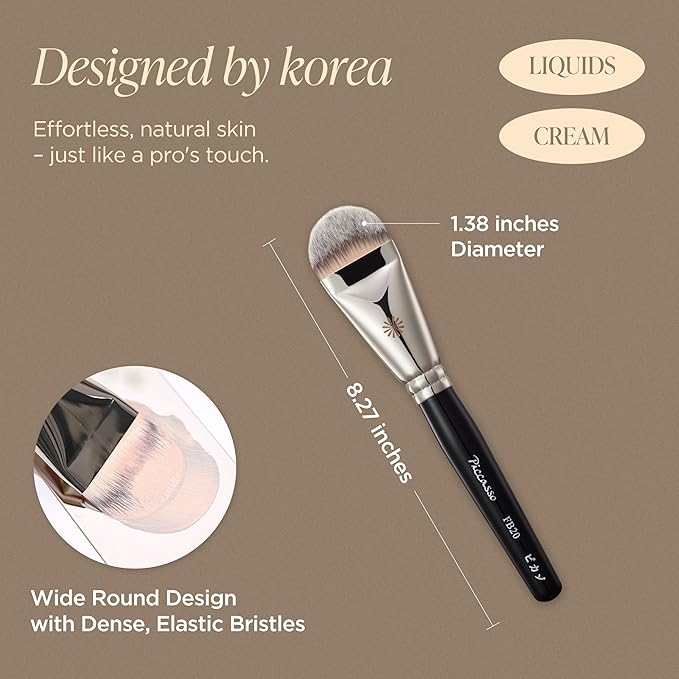 Piccasso FB20 Foundation Brush – Flat Makeup Brush for Liquid & Cream Foundation, Soft Synthetic Bristles for Seamless and High-Coverage Face Makeup, Professional Korean Beauty Tool for Daily Use-GlimoraGlow