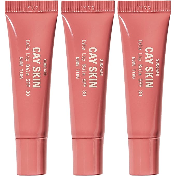 Cay Skin Isle Lip Balm SPF 30 – High Shine, Hydrating + Sheer Lip Gloss in Vanilla Brown Sugar Flavor – Formulated with Natural Ingredients for All Skin Tones – 3-Pack, Nude Ting-GlimoraGlow