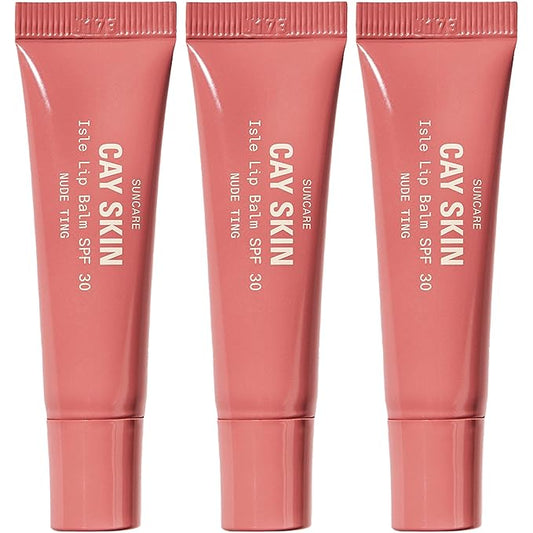 Cay Skin Isle Lip Balm SPF 30 – High Shine, Hydrating + Sheer Lip Gloss in Vanilla Brown Sugar Flavor – Formulated with Natural Ingredients for All Skin Tones – 3-Pack, Nude Ting-GlimoraGlow
