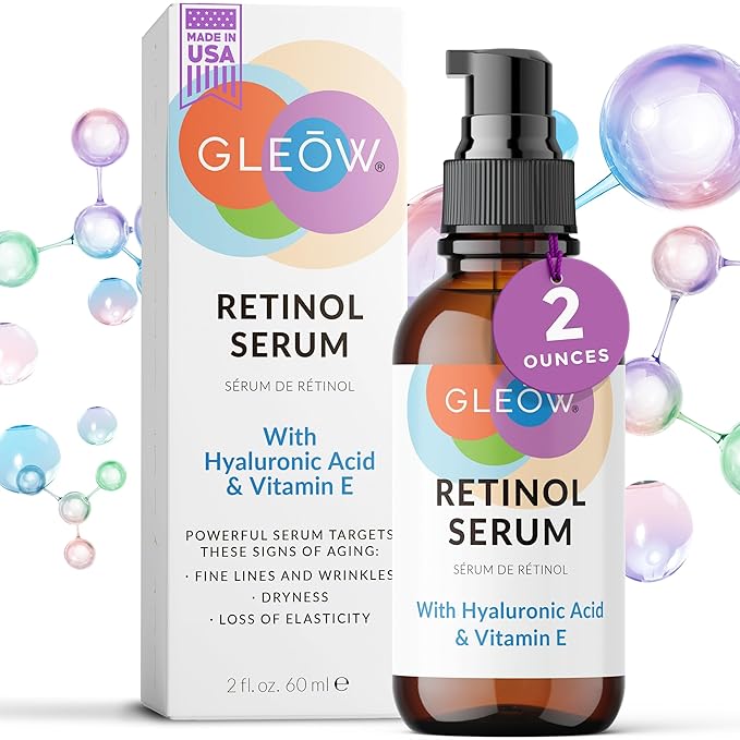 Retinol Serum for Face with Hyaluronic Acid, Retinol for Face Is Suitable for All Skin Types, Hydrating Serum Women and Men Plumps Youthful Appearance 2oz-GlimoraGlow