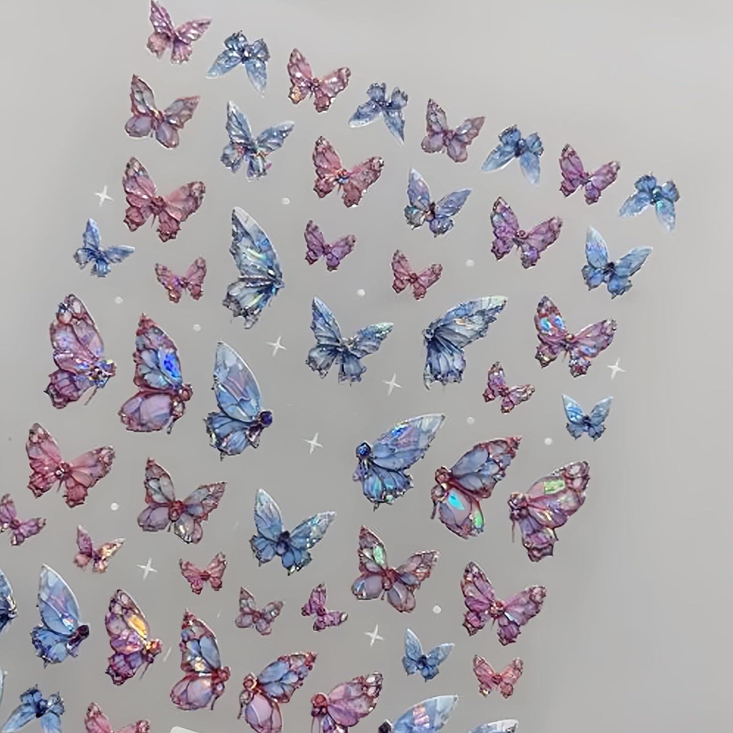 2 Sheets Butterfly Nail Art Stickers 5D Embossed Self-Adhesive Pink Aurora Sparkling Butterfly Nail Decals Designs for Women Girls DIY Nail Decoration-GlimoraGlow