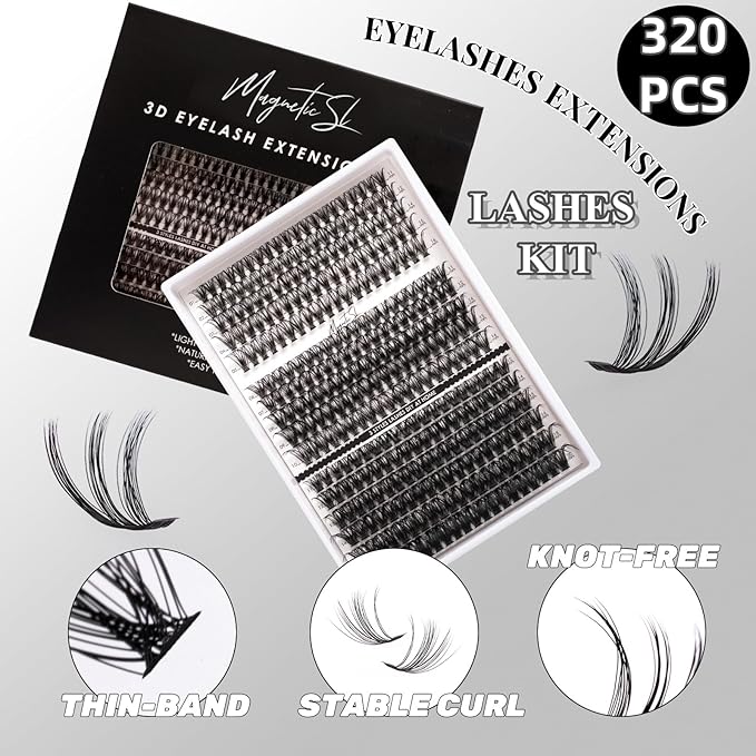 DIY Lash Extensions Kit 320pcs Individual Lashes Clusters 40D 50D 100D D Curl Eyelash Extension Kit with Applicator and Lash Bond&Seal, Lash Remover For False Eyelash Mix 11-20mm (40D+50D+100D KIT)-GlimoraGlow