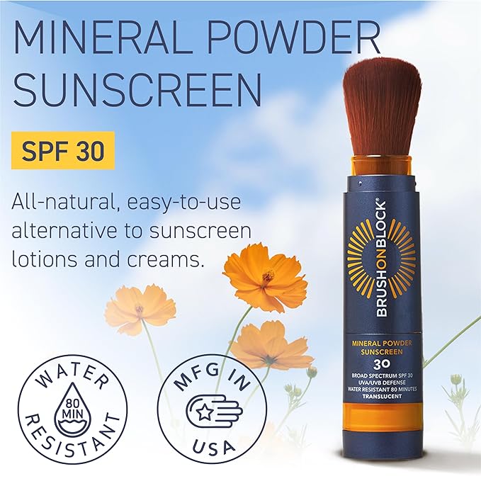 Brush On Block Full Face Sun Protection Kit, Translucent Mineral Powdered Sunscreen & Protective Lip Oil SPF 30, Reef Friendly, FSA HSA Eligible-GlimoraGlow