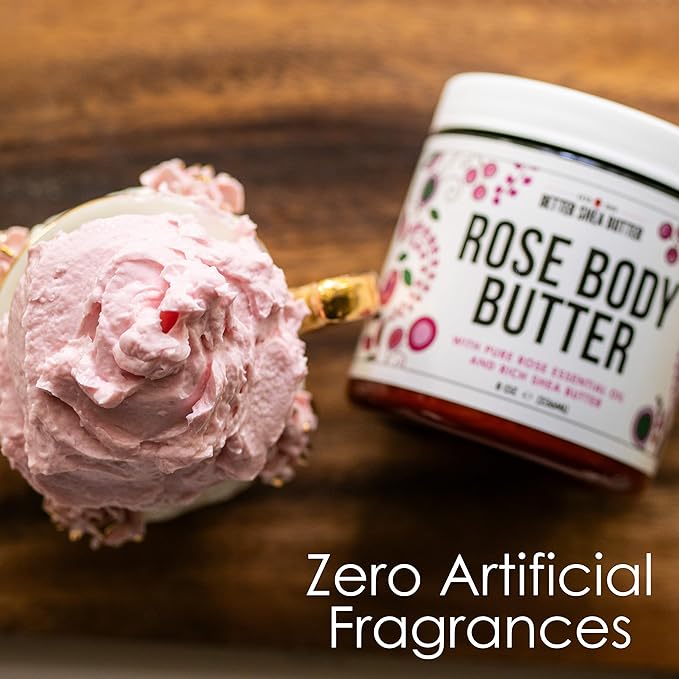 Rose Body Butter for Dry Skin with Whipped Shea Butter and Pure Essential Oil | Ultra Hydrating Rose Lotion for Women | All Natural Moisturizer with No Synthetic Fragrances-GlimoraGlow