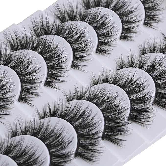 SUNWELL False Eyelashes 16mm Mink Lashes Cat Eye Lashes Strips 8D Fluffy Faux Mink Lashes Soft Wispy Luxury Volume Fake Lashes 10 Pairs Pack-GlimoraGlow