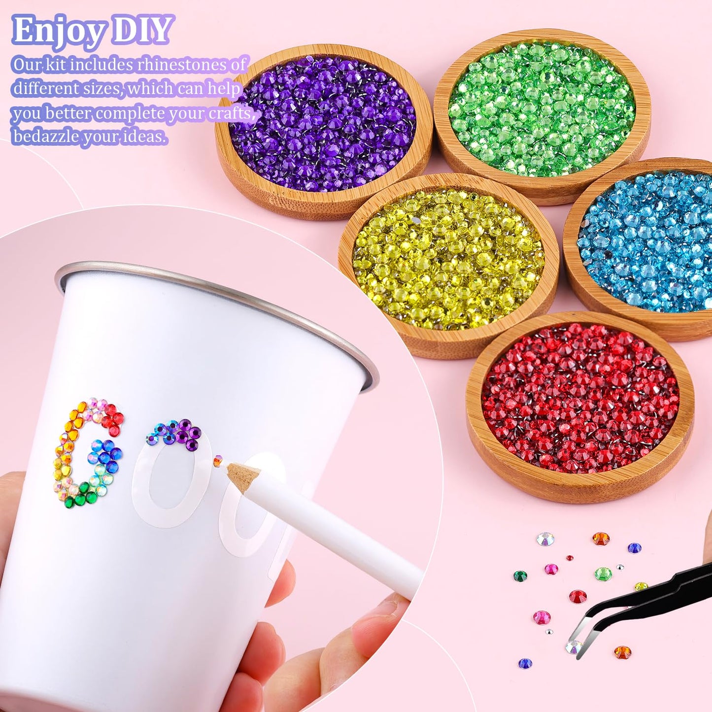 22000Pcs Resin Rhinestones for Bedazzling with Tweezers, Multicolor 2/3/4mm Rhinestones for Crafting with 3Pcs 10ml B7000 Jewelry Glue for DIY Crafts Clothing Tumblers Shoes Fabric Nail Art-GlimoraGlow