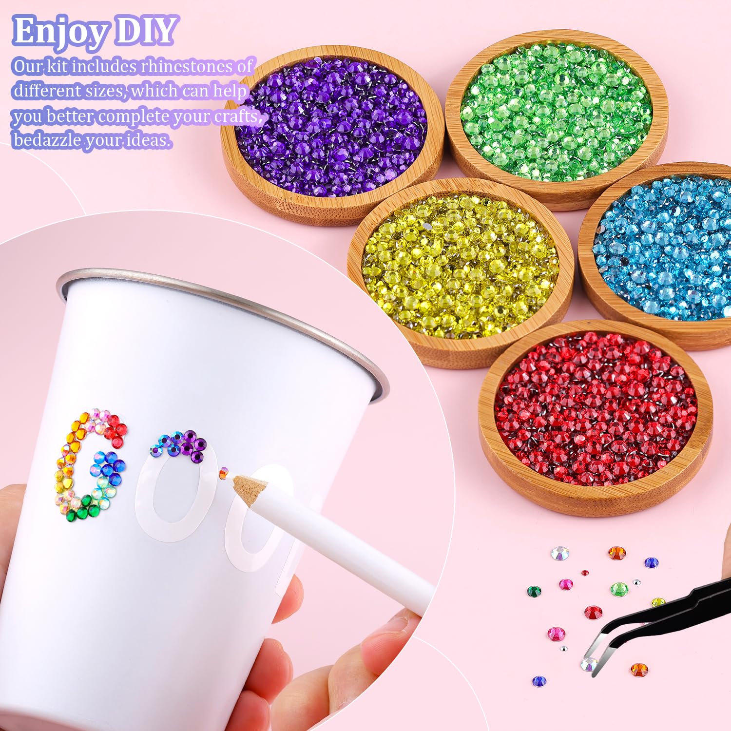 22000Pcs Resin Rhinestones for Bedazzling with Tweezers, Multicolor 2/3/4mm Rhinestones for Crafting with 3Pcs 10ml B7000 Jewelry Glue for DIY Crafts Clothing Tumblers Shoes Fabric Nail Art-GlimoraGlow
