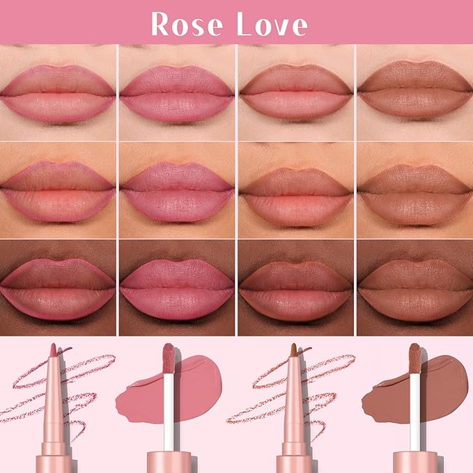 2 PCS Lip Liner and Lip Stain Combo Set, High Pigmented Long Lasting Velvet Lip Tint, Well-Defined Lipliner, Weightless Waterproof Not Animal Tested, Matte Finish Makeup-GlimoraGlow