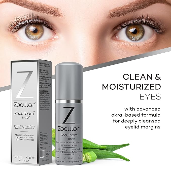 ZocuFoam Eyelid Cleanser - Foaming Eyelid Scrub - Natural pH Balanced Solution - 1.7 FL OZ (50mL)-GlimoraGlow
