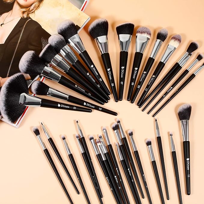 DUcare Makeup Brushes Set Professional 32Pcs Make up Brushes Premium Synthetic Kabuki Foundation Blending Face Powder Blush Concealers Eye Shadows-GlimoraGlow