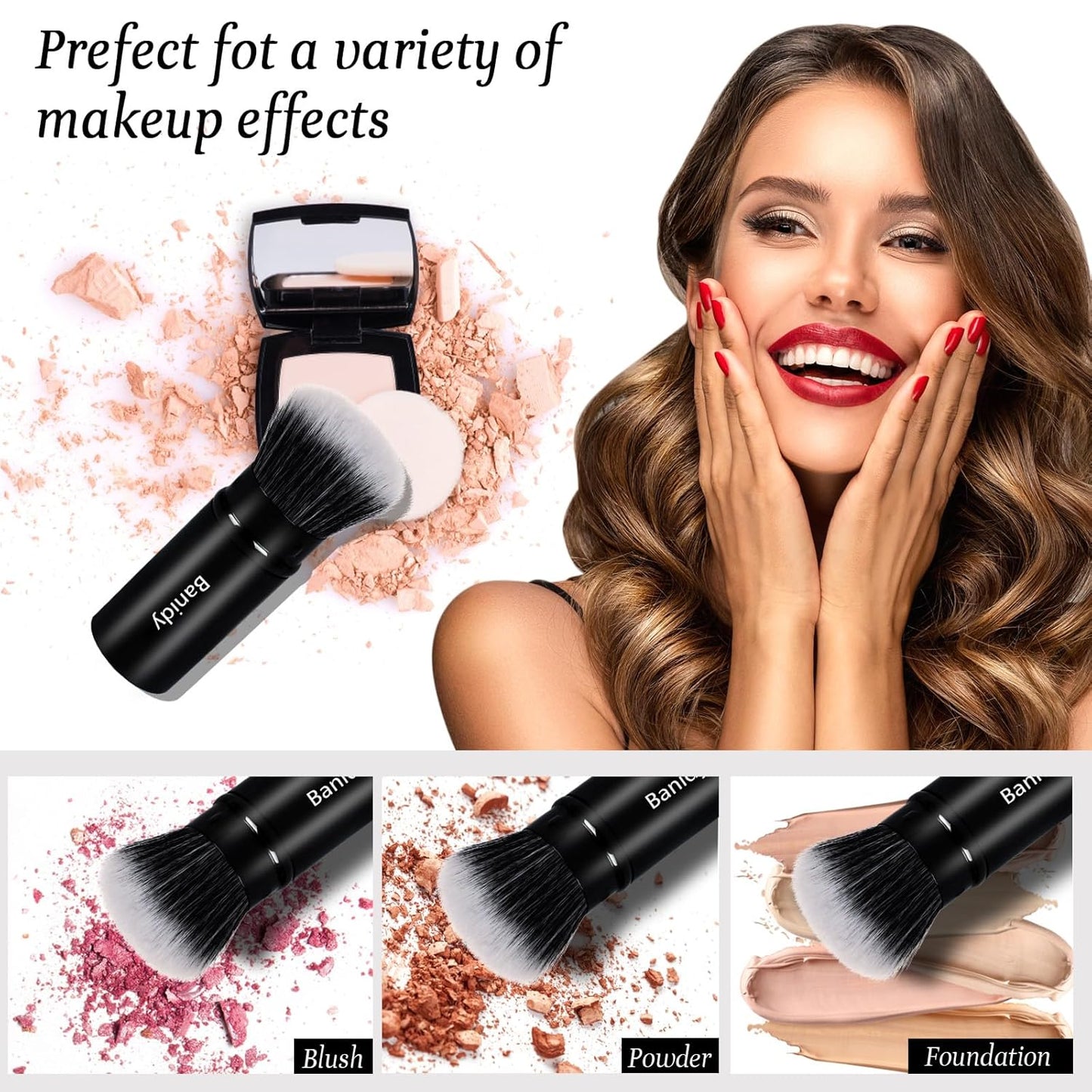 Makeup Brush Kabuki Face Brushes Retractable Travel Blush Kabuki Brush Portable Flawless for Foundation, Powder Blush, Bronzer, Buffing, Liquid, Cream, Cruelty Free with Cover-GlimoraGlow