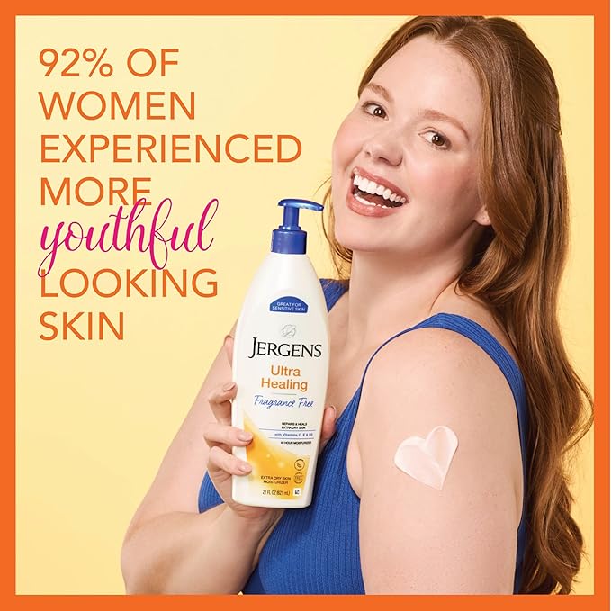 Jergens Ultra Healing Dry Skin Lotion, Hand and Body Moisturizer for Quick Absorption into Extra Dry Skin with Hydralucence Blend, Vitamins C, E and B5, White, 21 oz-GlimoraGlow