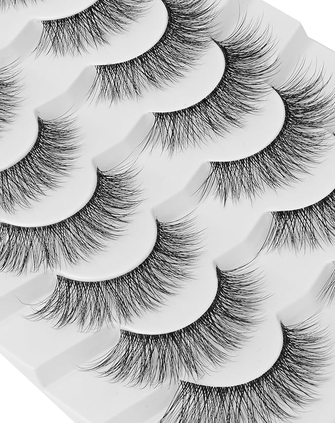Natural Lashes Wispy False Eyelashes Cat Eye 3D False Lashes Fluffy Fake Eyelashes Strip Eye Lashes Pack 7 Pairs-GlimoraGlow