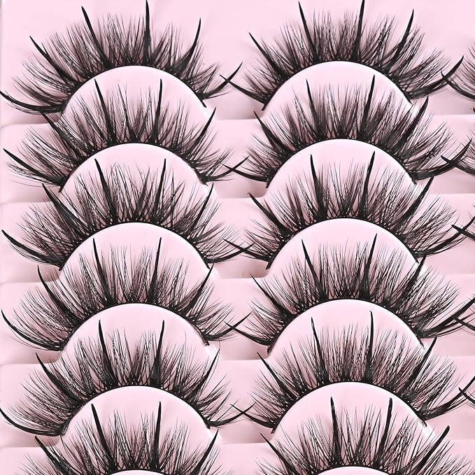 FARRED Wispy Lashes Hybrid Mink Eyelashes 14 Pairs Short Cat Eye Natural Fluffy False Eyelashes Faux Mink Strip Eye Lashes Pack for Daily Makeup (F17 | 8-16 mm)-GlimoraGlow