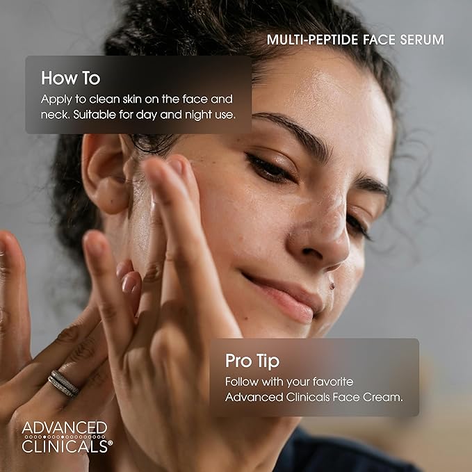 Advanced Clinicals Multi Peptides Serum For Face | Visible Anti Aging Hydrating Collagen Peptide Facial Serum With Vitamin E Helps Improve Look Of Wrinkles, Puffiness, & Uneven Skin Tone, 1.75 Fl Oz-GlimoraGlow