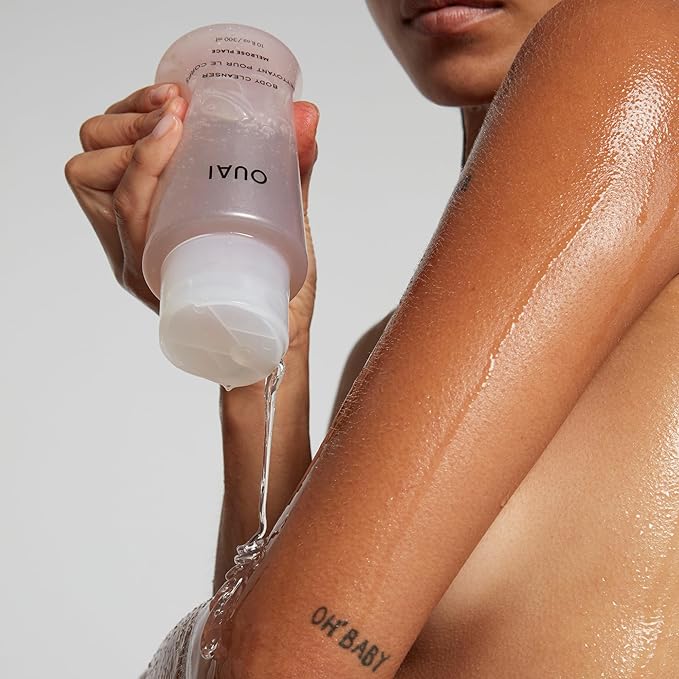 OUAI Body Cleanser Travel Size, Melrose Place - Foaming Body Wash with Jojoba Oil & Rosehip Oil to Hydrate, Balance & Soften Skin - Paraben, Phthalate, Sulfate Free Skin Care Products (3 Fl Oz)-GlimoraGlow