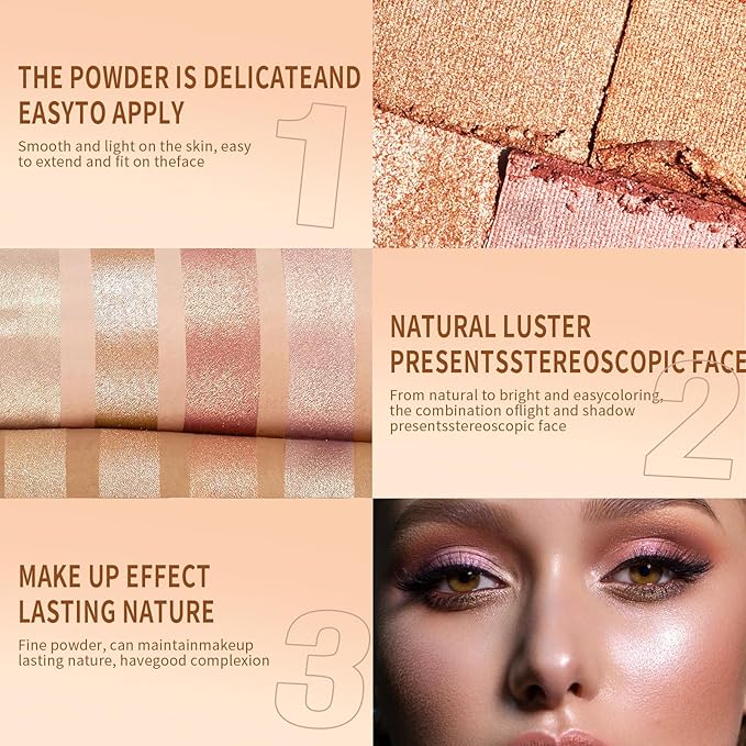 2 Packs Highlighter Powder Palette, 5 Colors Makeup Palette Contour Palette Eyeshadow Makeup Kit Waterproof Long Lasting Brilliant Lighten Skin Color Professional Face Shading Set (2, brown, Large)-GlimoraGlow